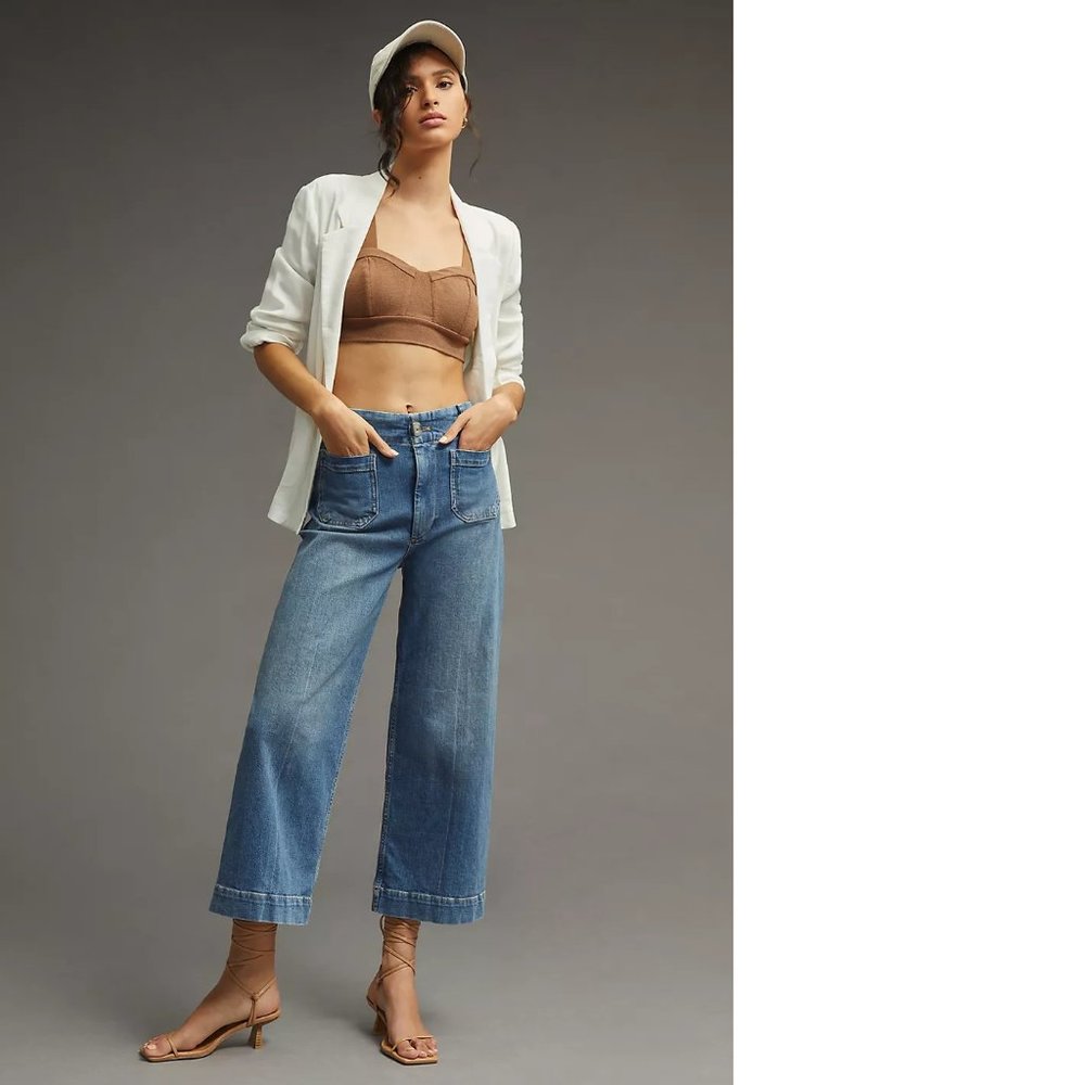 Anthropologie Blue Wide-Leg Cropped Jeans